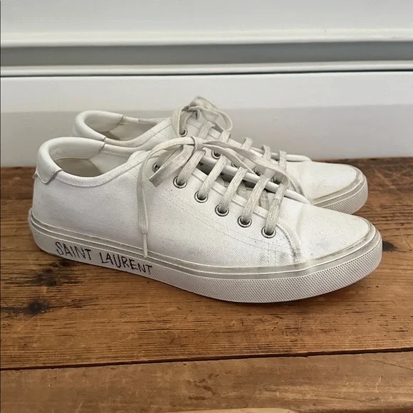 Saint Laurent Malibu Canvas Sneaker - White Distressed Logo 37.5 or 7/7.5 - Picture 8 of 14